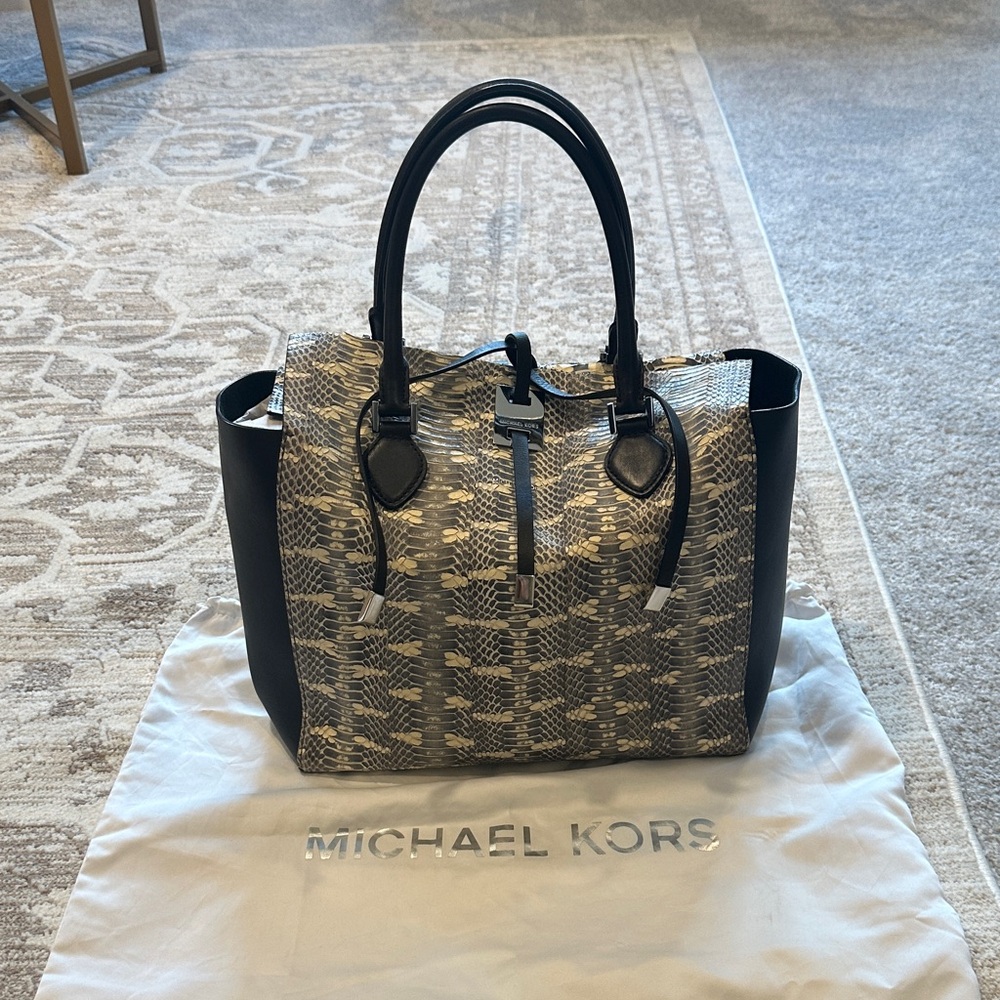 Michael Kors Miranda Colorblock Snakeskin Large Tote